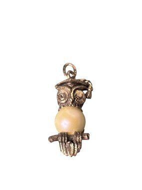 Beau Sterling Faux Pearl Winking Owl Graduation Pendant Charm 1 inch
